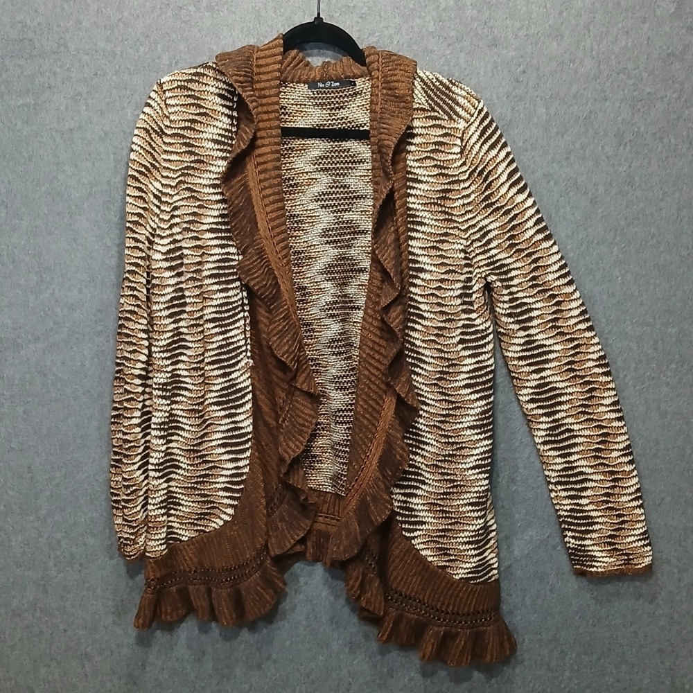 Nic + Zoe L Ruffle Cardigan Silk Cotton Blend Whimsygoth 90s y2k Grunge Diamond